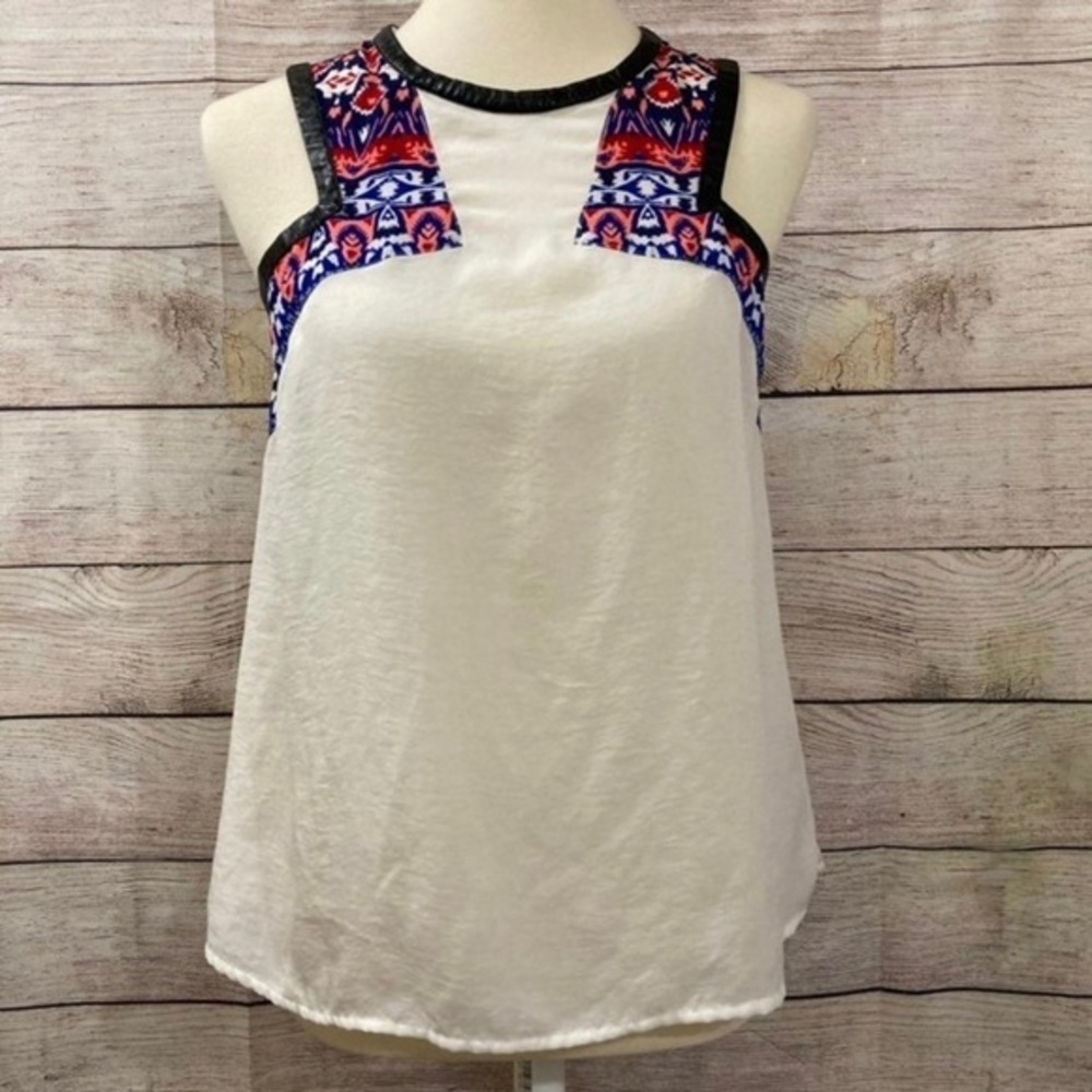 Express Tribal Print Sleeveless Top White Boho Festival Tank Small